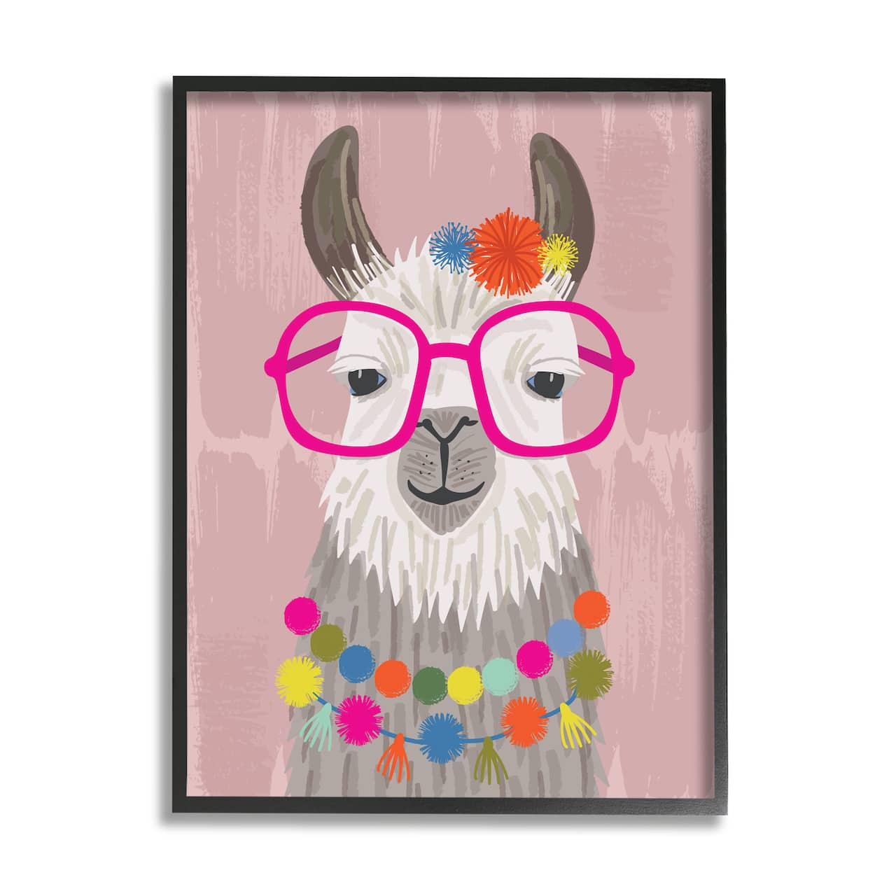 Stupell Industries Llama Silly Glasses Polka Dots Festive Animal in Black Frame Wall Art